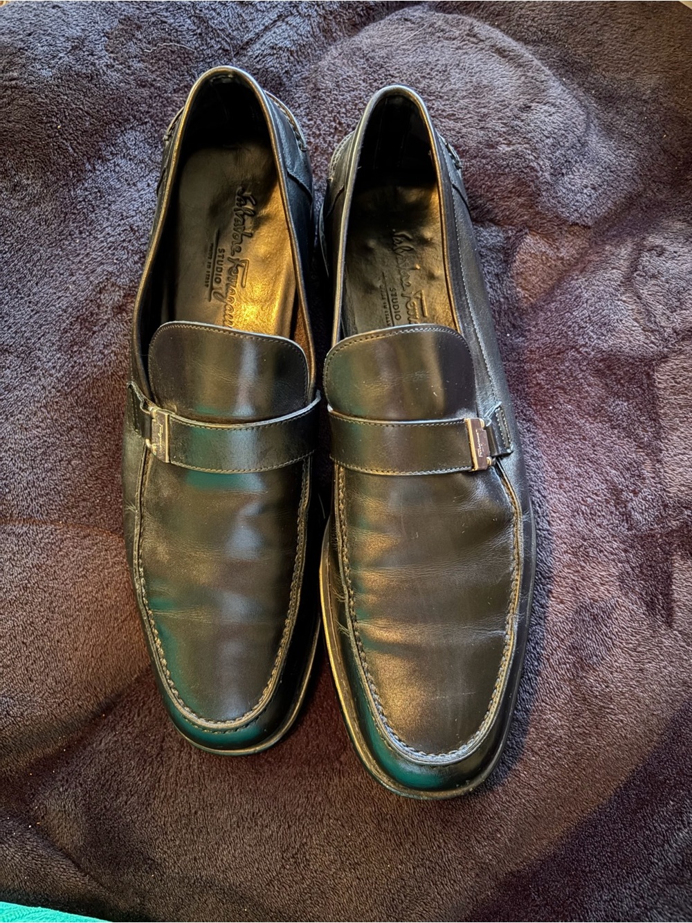 Salvatore Ferragamo Black Leather Slip-On Loafer
